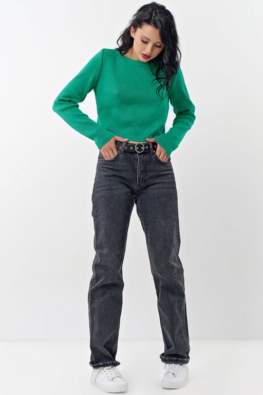 Джемпер укороченный из хлопка ярко-зеленый