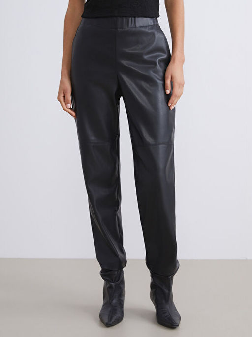 Beli Lastikli Kad?n Deri G?r?n?ml? Pantolon