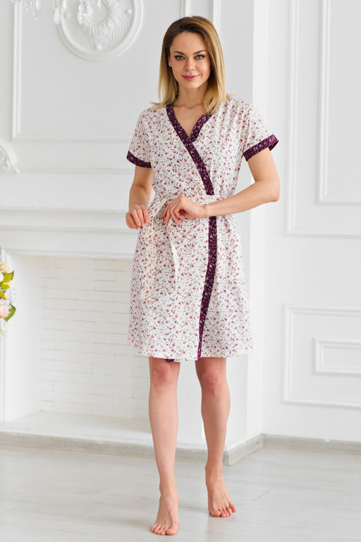 Пижама женская из пеньюара и сорочки из кулирки Эльза кремовый