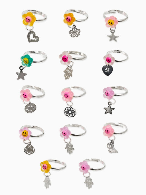 Цена за 36 шт. Кольцо «Выбражулька. Цветок смайлик», с подвеской, МИКС, безразмерное