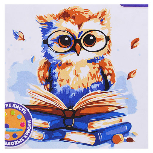 Картина по номерам "Сова с книгами" 20х20см
