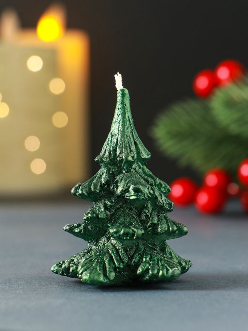 Свеча декоративная «Ёлочка», 7 см, зелёная, МИКС