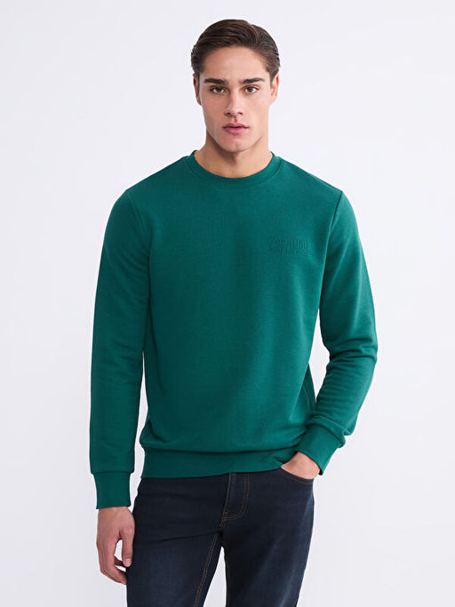 Bisiklet Yaka Bask?l? Erkek Sweatshirt