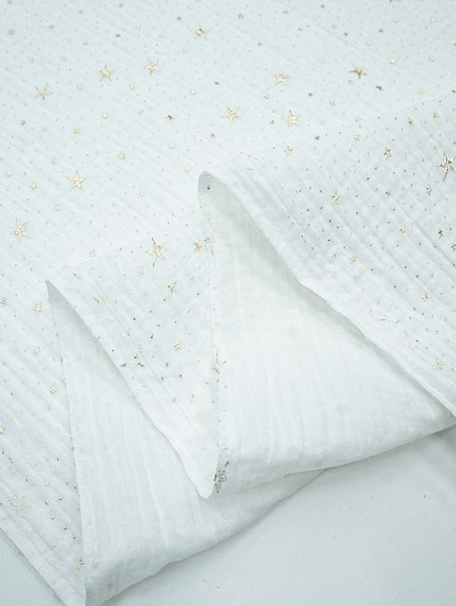 Муслин двухслойный с эф.жатости Звездочки (золотой глиттер) цв.белый, ш.1.4м, хл-100%, 140гр/м.кв - Купава фото 4