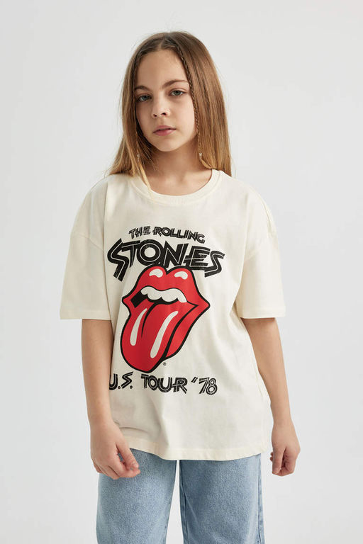 Футболка большого размера с короткими рукавами для девочек Rolling Stones - Defacto фото 3