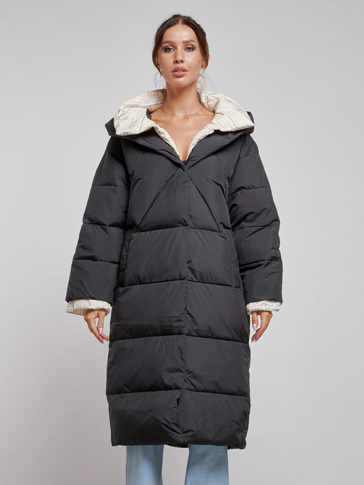 Пальто утепленное молодежное зимнее женское черного цвета 52393Ch - Mtforce фото 9