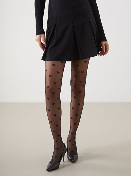 15 Denye Kalp Desenli Kad?n K?lotlu ?orap