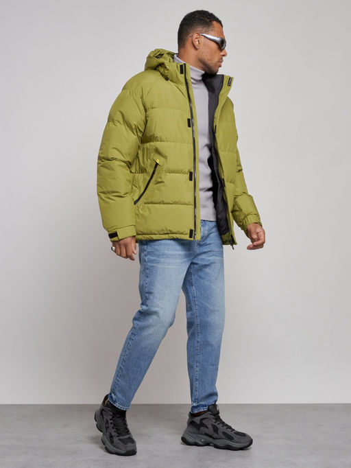 Куртка спортивная болоньевая мужская зимняя с капюшоном зеленого цвета 3111Z - Wonderrman фото 4