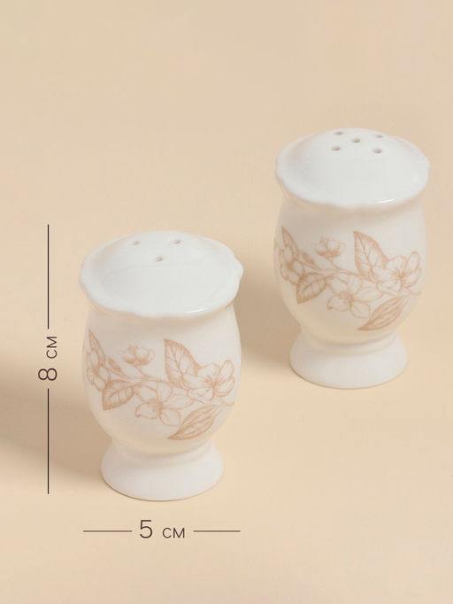 Набор для специй SL Home «Аманде», 5×5×8 см, солонка, перечница, фарфор, белый