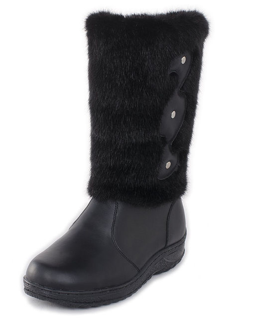 Унты женские на литой подошве. Черные., "Норка" черная. Молния.