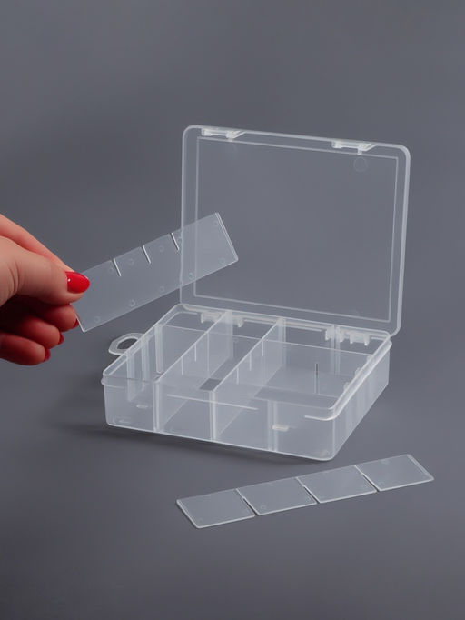 Органайзер для хранения мелочей, передвижные перегородки, 12 секций, 19.5×13×3.6 см, прозрачный