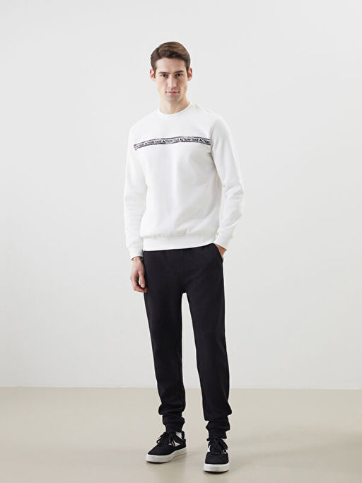 Bisiklet Yaka Bask?l? Erkek Kal?n Sweatshirt