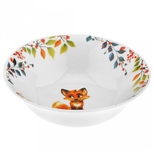 Набор посуды фарфоровый "Лисичка" 3 предмета: тарелка мелкая д175мм гладкий край, салатник д360мм, кружка 210мл, форма "Глория", подарочная упаковка (Россия)