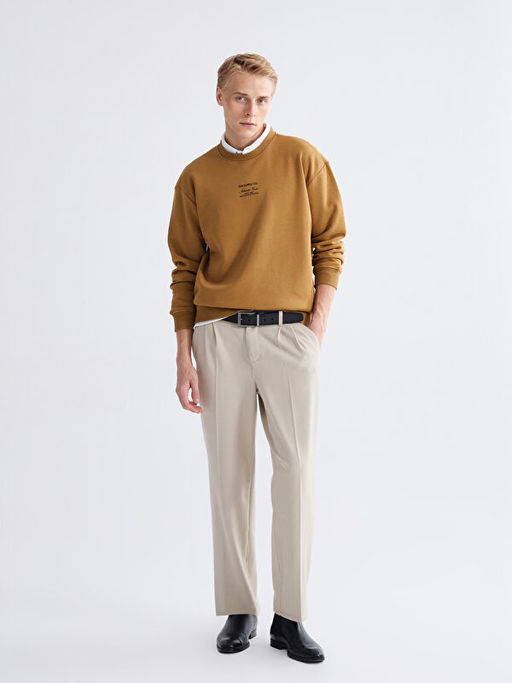 Bisiklet Yaka Bask?l? Erkek Kal?n Sweatshirt