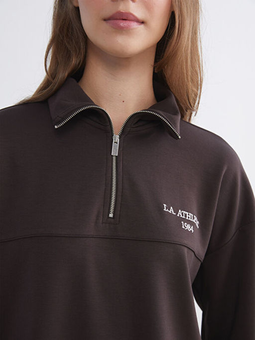 Dik Yaka Nak??l? Oversize Kad?n Sweatshirt Tunik