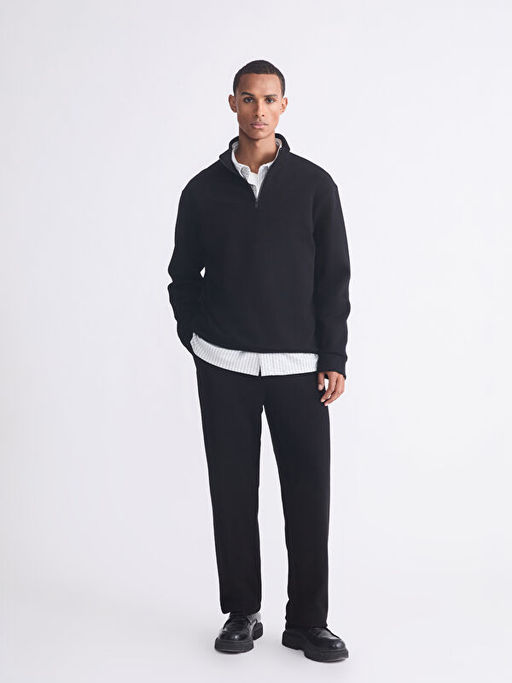 Fermuarl? Dik Yaka Erkek Kal?n Sweatshirt
