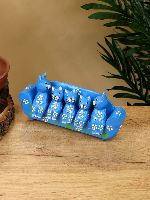 Сувенир «Кошачье семейство», 20×5×10 см, дерево, синий