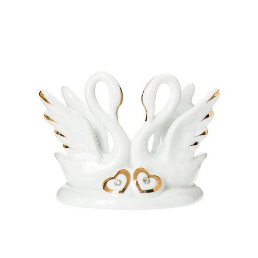 Фигурка керамика «Два белых лебедя с сердечками», с золотом, 13 см