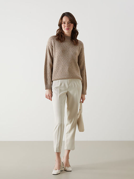 Bisiklet Yaka Baklava Desenli Kad?n Triko Kazak