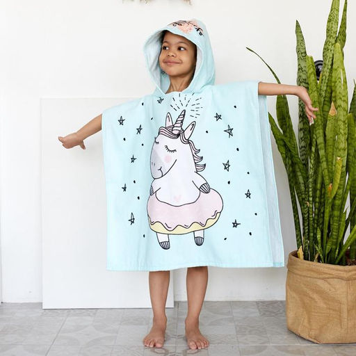 Полотенце - пончо детское махровое «Крошка Я. Единорог», 60×120 см, хлопок 100%, голубое