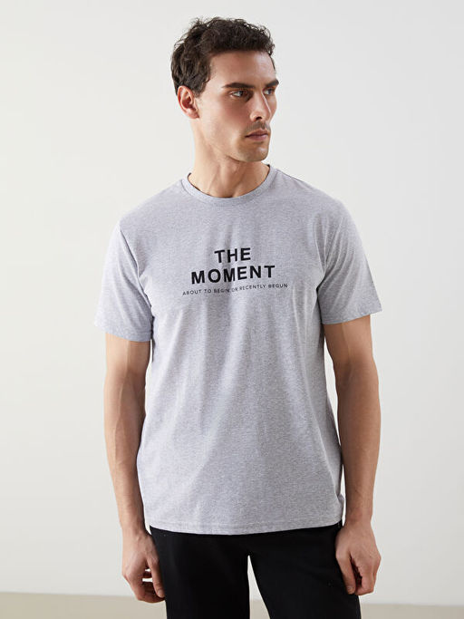 Bisiklet Yaka K?sa Kollu Bask?l? Penye Erkek Ti??rt