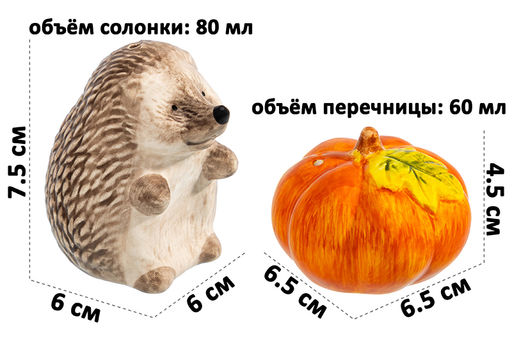 Набор д/специй 2 пр. 6*6*7,5 см, 6,5*6,5*4,5 см "Ёжики", керамика