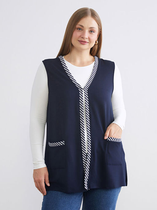 V Yaka ?izgili Kad?n Yelek