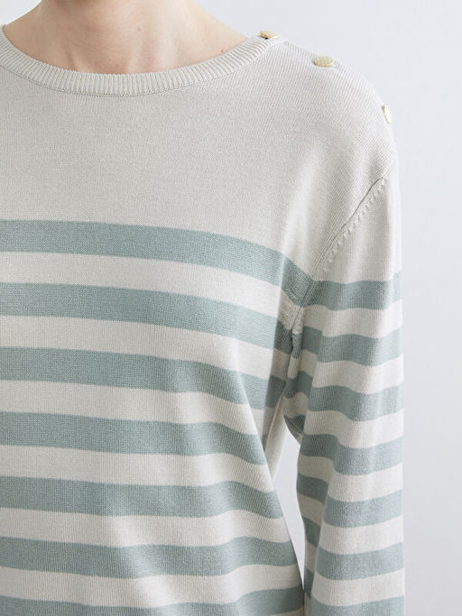 Bisiklet Yaka ?izgili Kad?n Triko Kazak