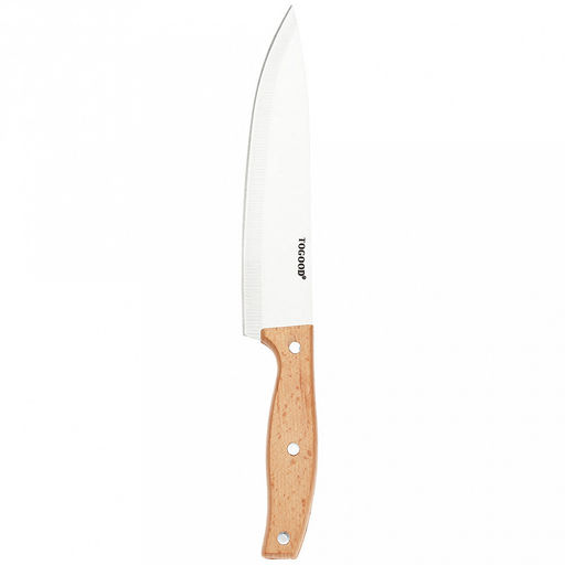 "Синьор" Нож кухонный 200мм из нержавеющей стали, широкое лезвие, деревянная ручка, в блистере (Китай)