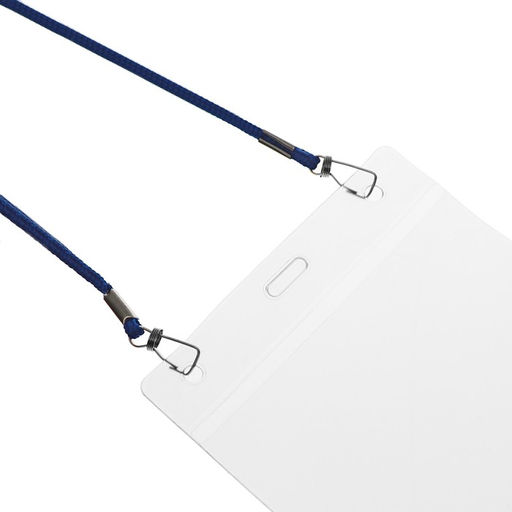 Цена за 10 шт. Бейдж горизонтальный, внешний размер 112×109 мм, внутренний размер 102×90 мм, на синем шнурке 40 см