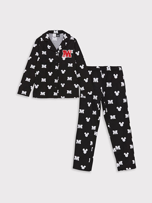 G?mlek Yaka Minnie Mouse Bask?l? Uzun Kollu K?z ?ocuk Pijama Tak?m?