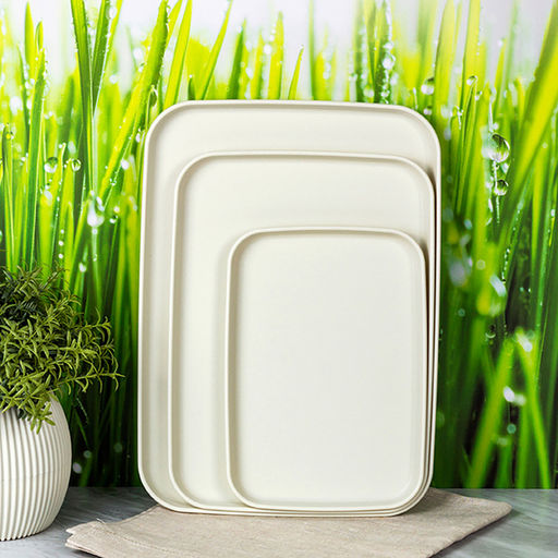 Поднос пластмассовый, набор 3шт: 24х17х2см, 30,5х22х2см, 35х25х2см, белый ротанг (Россия)