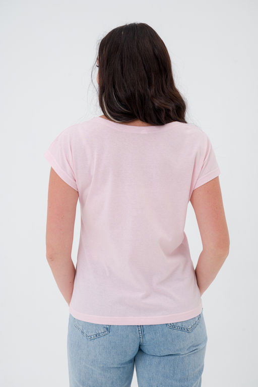 Футболка женская со спущенным плечом из кулирки Лира бледно розовый с принтом Love - Амадэль фото 5