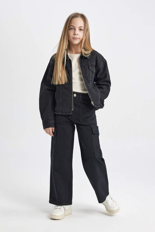 Широкие хлопковые брюки карго для девочек - Defacto фото 4