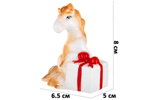 Фигурка декоративная 6,5*5*8 см Лошадь с подарком коричневая с золотом, фарфор - Elan gallery фото 2