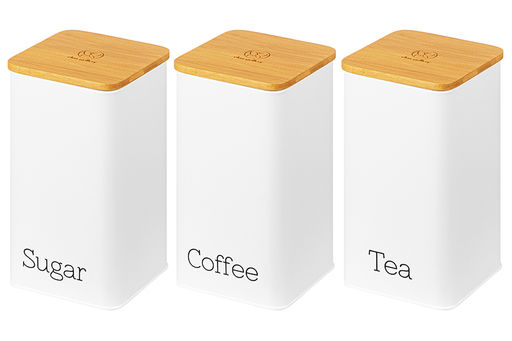 Набор 3 банок для сыпучих продуктов 1,6 л 9,5*9,5*18,5 см "Tea, coffee, sugar" белый с бамбук.крышк