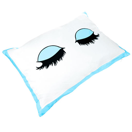 Наволочка декоративная 34х50см "Глазки" голубой кант, искусственная ткань под плюш, на молнии (Китай)