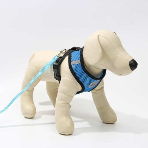 Шлейка дышащая с поводком и светоотражающей нашивкой, S, ОШ 27, ОГ 30-38, синяя - Пушистое счастье фото 5