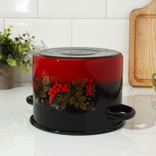 Кастрюля эмалированная «Рябинушка», 3,5 л, d=20 см, цилиндрическая, цвет чёрно-красный