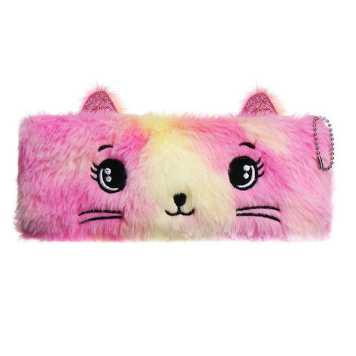 Пенал школьный меховой на молнии Calligrata «Кошечка», пушистый, с ушками, МИКС