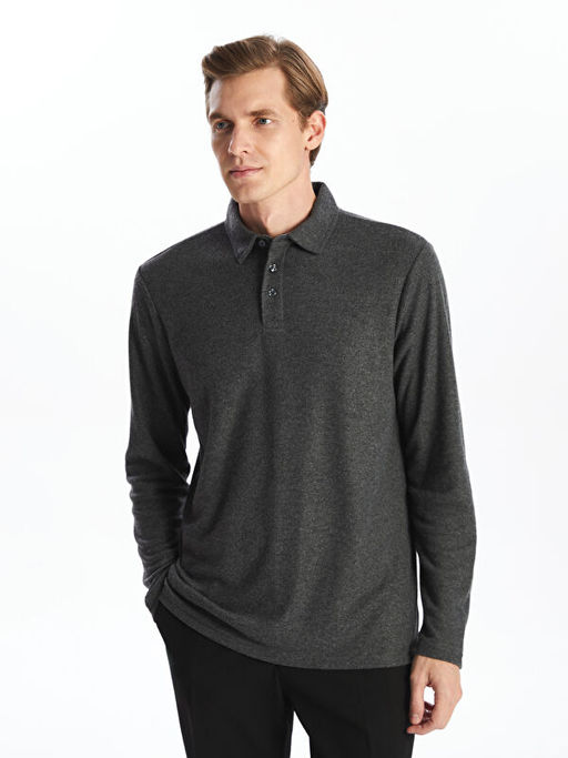 Polo Yaka Uzun Kollu Erkek Sweatshirt