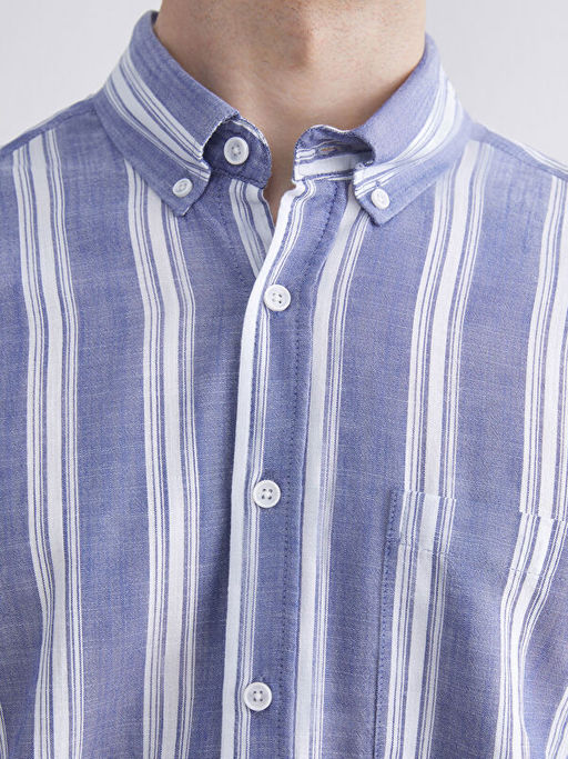 Regular Fit K?sa Kollu ?izgili Erkek G?mlek