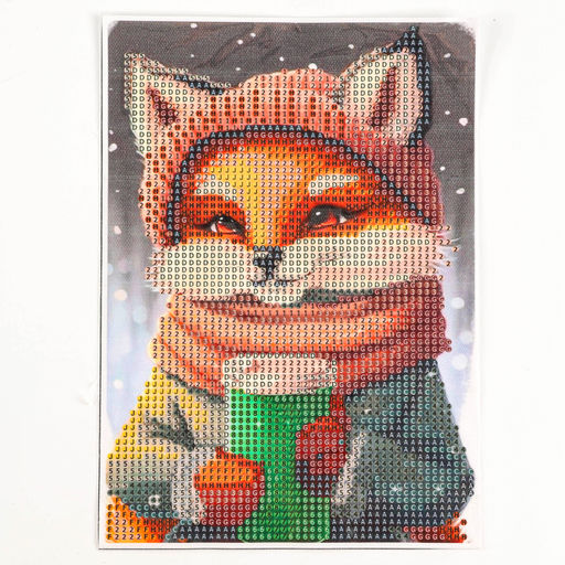 Алмазная мозаика на новый год с частичным заполнением на холсте Лисичка, 15?21 см, набор для творчества