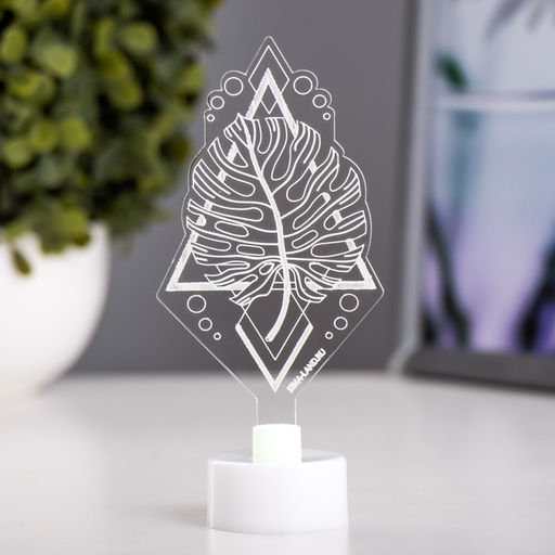 Светильник 3D ночник RISALUX «Монстера», LED RGB 6 цветов, от батареек 3хLR1130 6×11 см