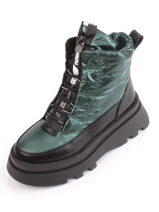 02-FAS16-3Z GREEN/BLACK Дутики женские (искусственная кожа, плащевая ткань, шерсть)