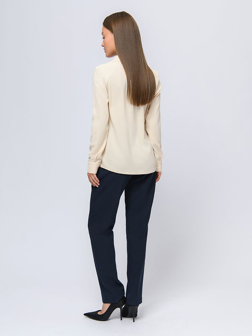 Блуза молочного цвета с длинными рукавами и отложным воротником - 1001dress фото 3