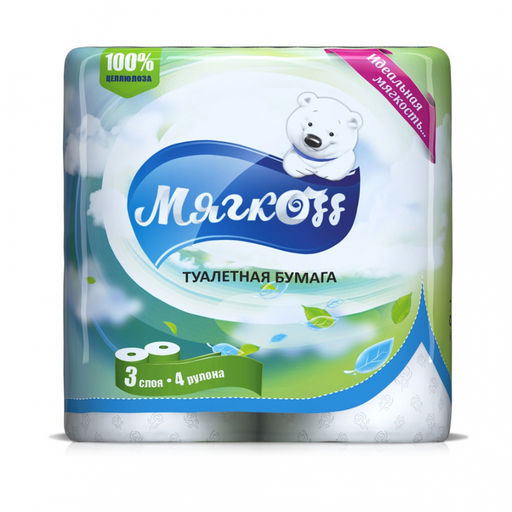 Туалетная бумага "Мягкоff" 17,28м, 8/1, 6 пач/уп., 3 слоя, белая арт. ФР-00012656