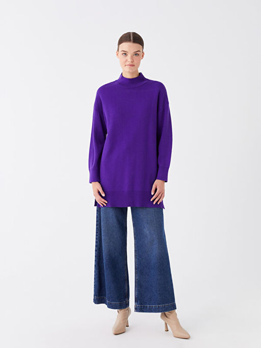 Yar?m Bal?k?? Yaka Oversize Kad?n Triko Tunik