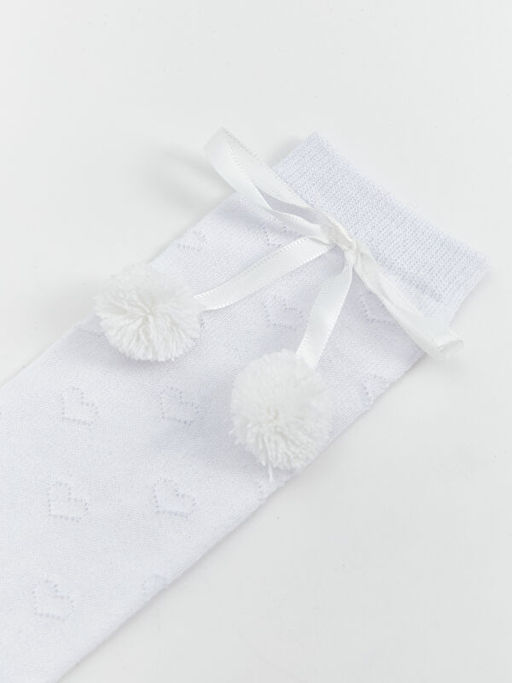 Desenli Ponpon Detayl? K?z ?ocuk Diz Alt? ?orap