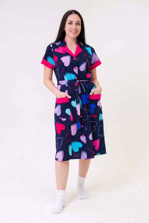 Халат женский из кулирки Елизавета сердца малина - Амадэль фото 2